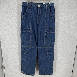 Rag Bone Cailyn Cargo Mid Rise Wide Leg Jeans Size 29 Ari Indigo Rigid Denim